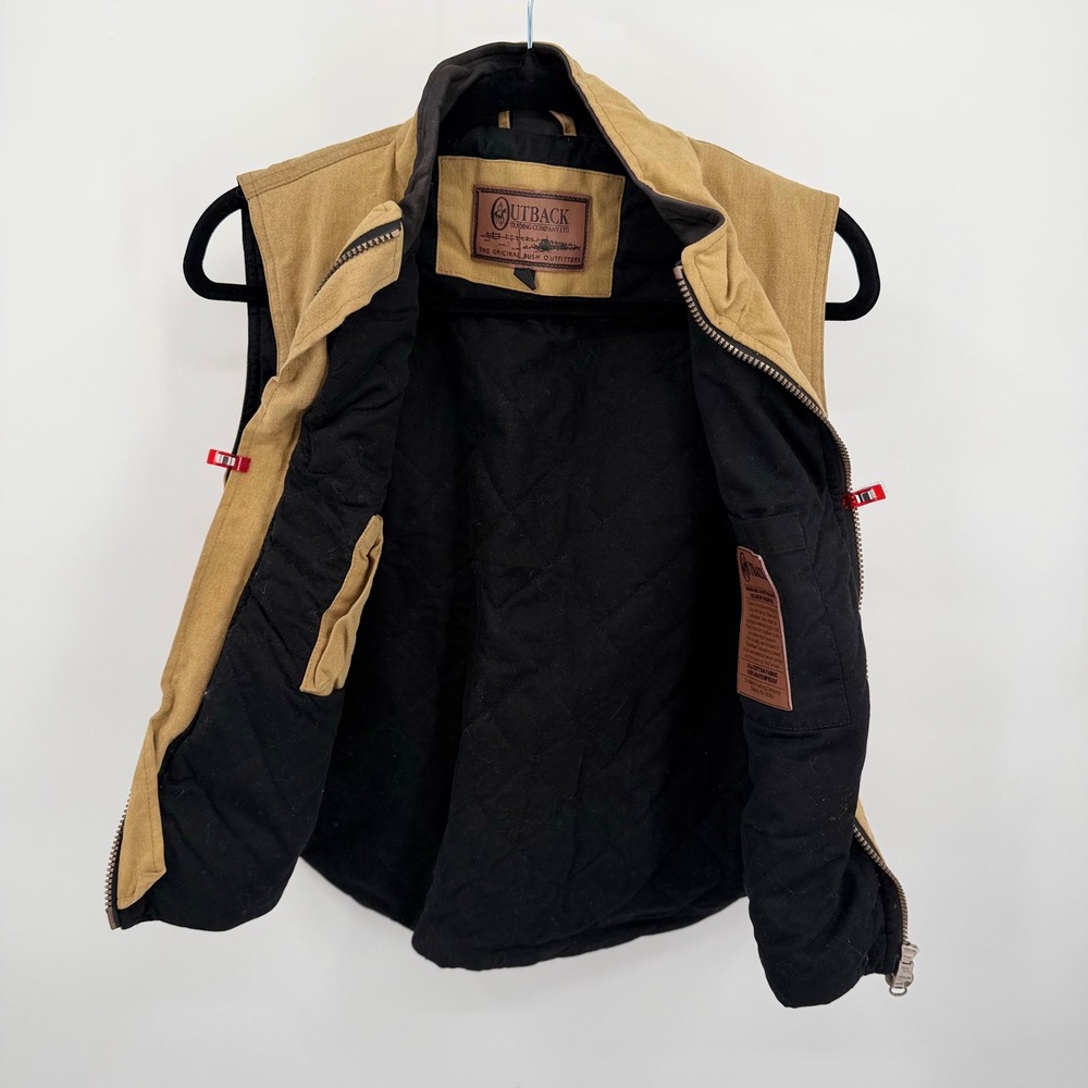 Outback Men's M Oilskin Canvas Waxed Vest Tan Black Workwear Lined Full Zip READ - Picture 3 of 14